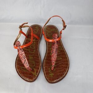 Women's Orange T-Strap Snake-Print Sandals